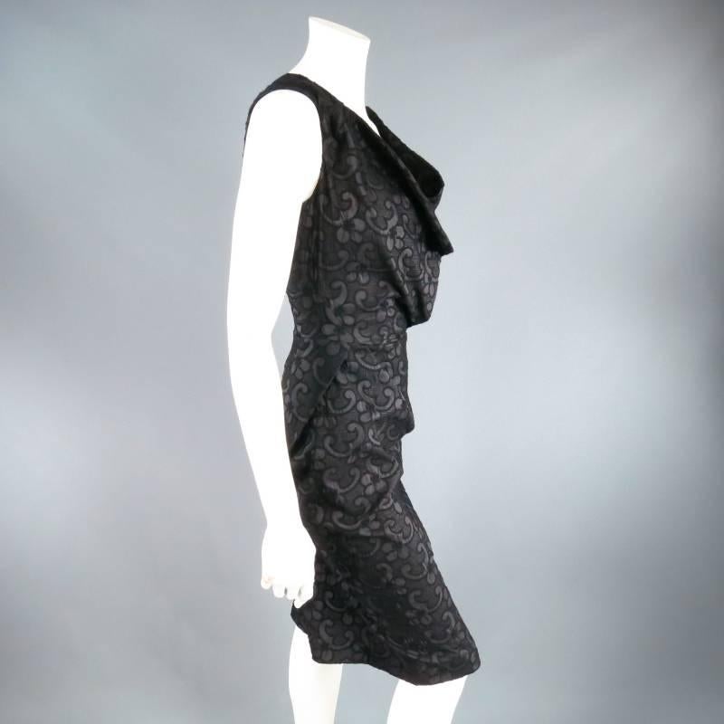 VIVIENNE WESTWOOD Anglomania Size 6 Black Brocade Textured Draped Cocktail Dress 2