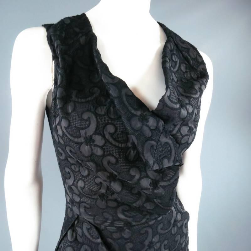 VIVIENNE WESTWOOD Anglomania Size 8 Black Brocade Textured Draped Cocktail Dress In New Condition In San Francisco, CA