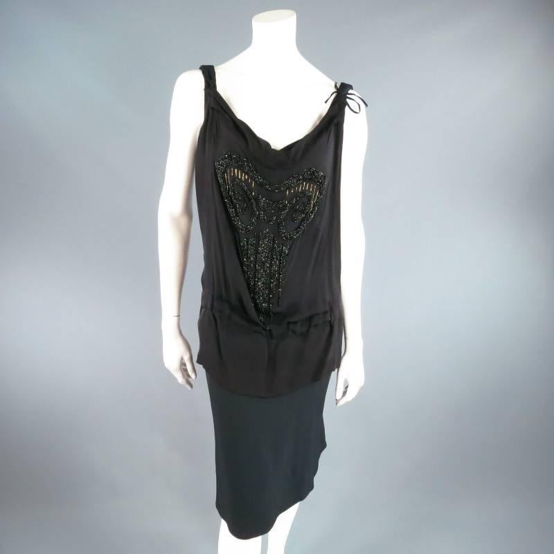 VIVIENNE WESTWOOD Red Label Size 6 Black Beaded Chiffon Overlay Cocktail Dress 4