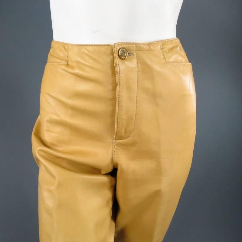 Orange RALPH LAUREN Black Label Size 10 Tan Leather Straight Leg Dress Pants