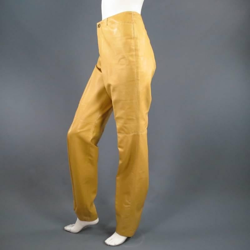 RALPH LAUREN Black Label Size 10 Tan Leather Straight Leg Dress Pants In Excellent Condition In San Francisco, CA