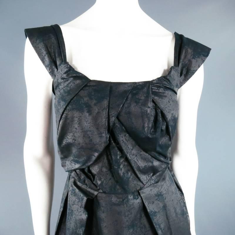 VIVIENNE WESTWOOD Anglomania Size 6 Shiny Black Marble Pleated Cocktail Dress In New Condition In San Francisco, CA