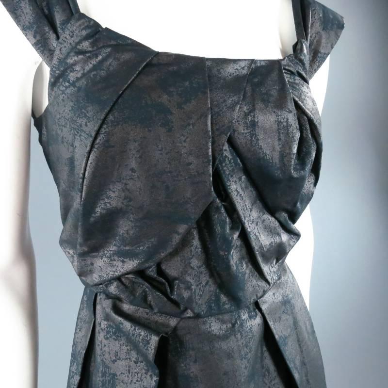 VIVIENNE WESTWOOD Anglomania Size 6 Shiny Black Marble Pleated Cocktail Dress 1