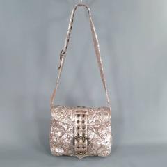 CHROME HEARTS Metallic Silver Quilted Textured Leather Buckle Shoulder Hand- Bag