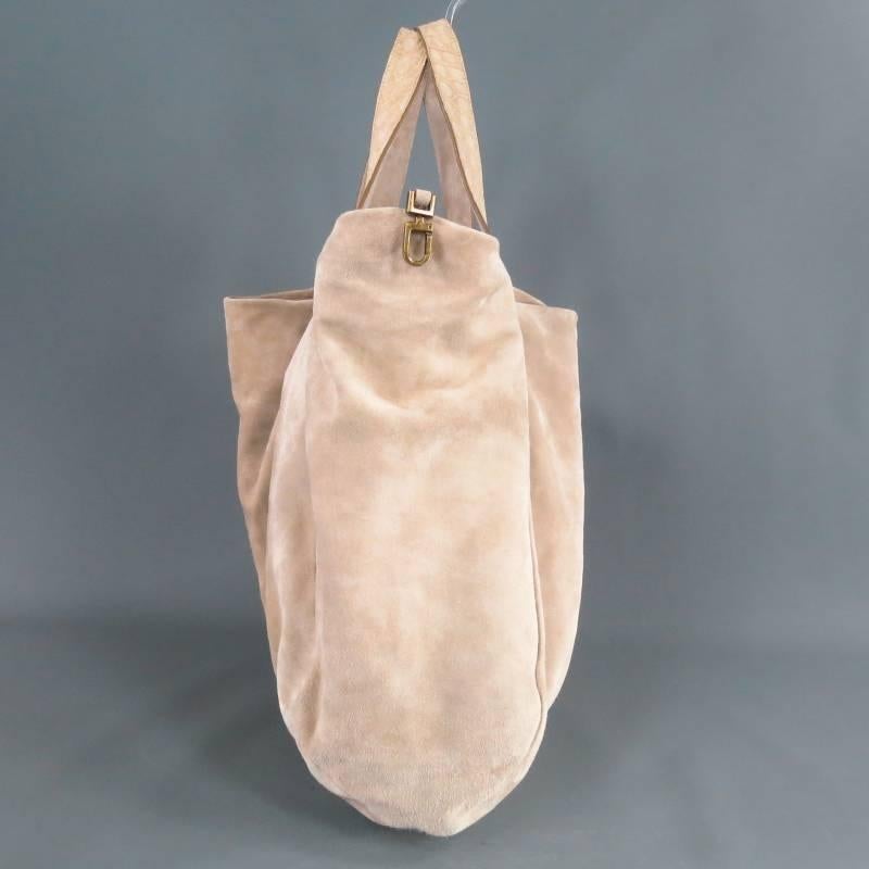 Women's BRUNELLO CUCINELLI Beige Suede Croc Embossed Handles Tote Handbag