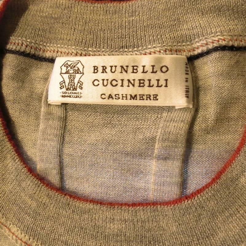 BRUNELLO CUCINELLI Size S Gray Cashmere / Silk Crew-Neck Pullover 2