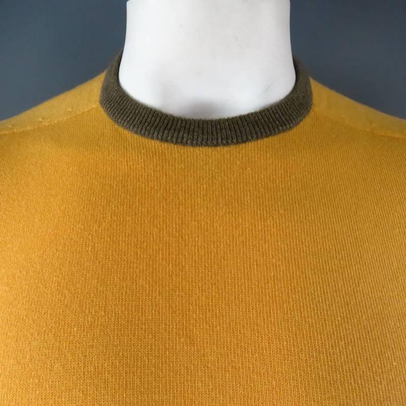 LORO PIANA Size S Yellow Cashmere / Cotton Crew-Neck Pullover In Excellent Condition In San Francisco, CA