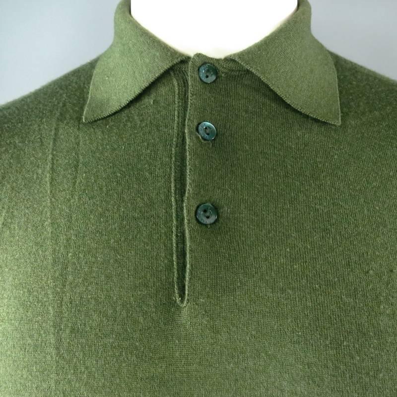 LORO PIANA Size S Forest Green Collared Cashmere / Silk Pullover Polo 1