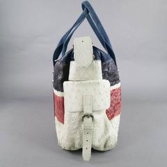 DRIES VAN NOTEN Ivory Multi Color Stripe Ostrich Bag