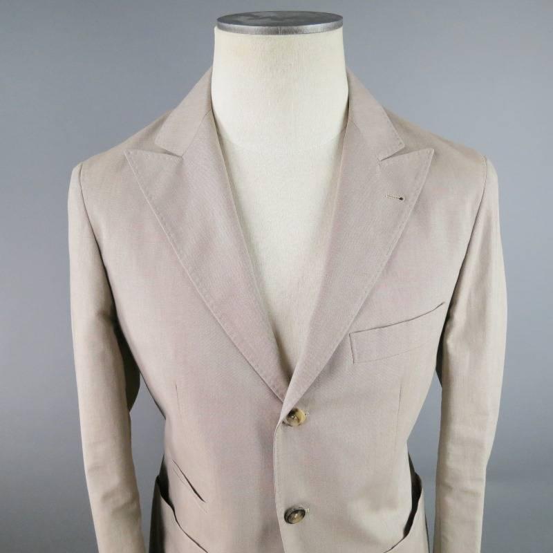 Gray BRUNELLO CUCINELLI Men's 36 Regular Khaki Cotton Peak Lapel Sport Coat