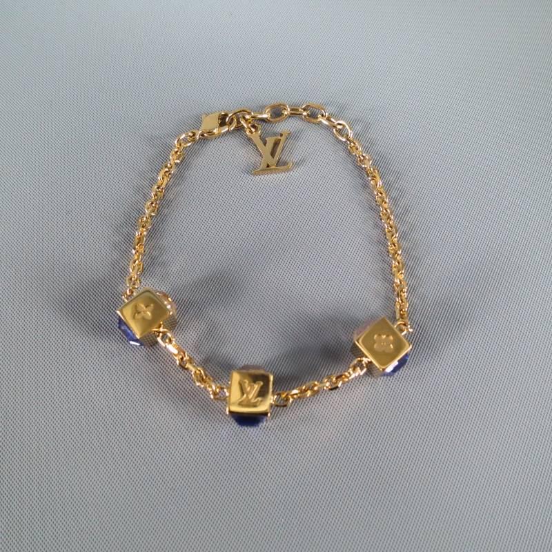 LOUIS VUITTON Gold Metal Purple Swarovski -Gamble- Monogram Dice Bracelet In Excellent Condition In San Francisco, CA