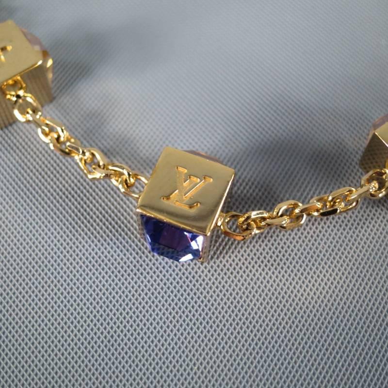 LOUIS VUITTON Gold Metal Purple Swarovski -Gamble- Monogram Dice Bracelet 2