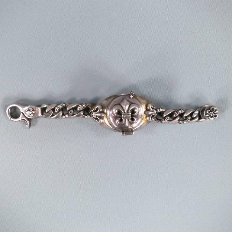 Antique Sterling Silver Fleur-de-lis & Cross Dangle Charm - For 3mm European Bracelets & Necklaces - View #9