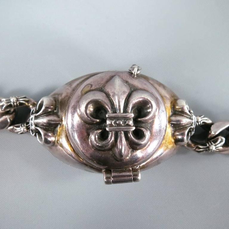 Antique Sterling Silver Fleur-de-lis & Cross Dangle Charm - For 3mm European Bracelets & Necklaces - View #7