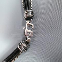 EMPORIO ARMANI Necklace Silver & Black Sterling Silver Leather Chain