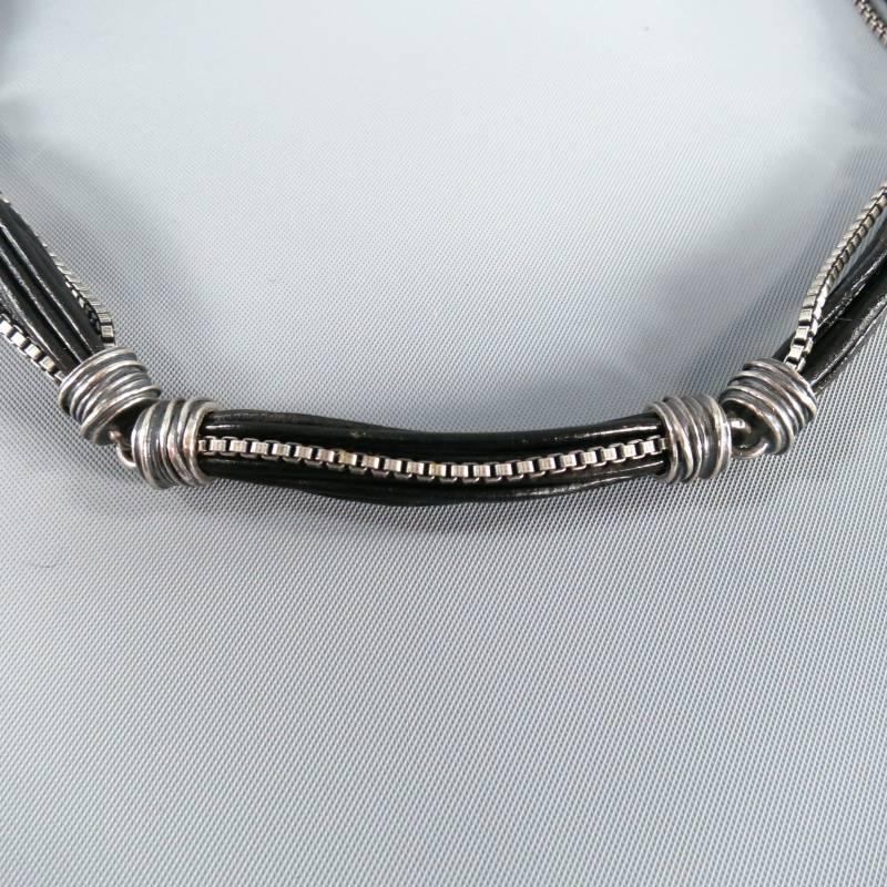 Women's or Men's EMPORIO ARMANI Necklace Silver & Black Sterling Silver Leather Chain