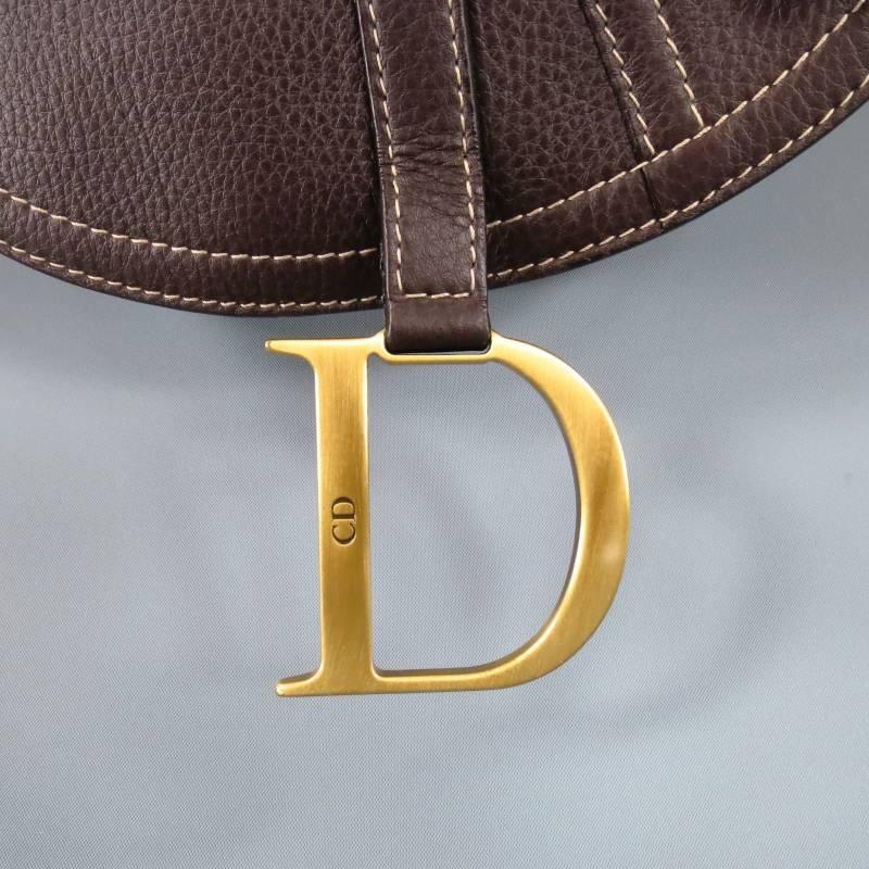 CHRISTIAN DIOR Brown Leather Saddle Shape Shoulder Bag 1