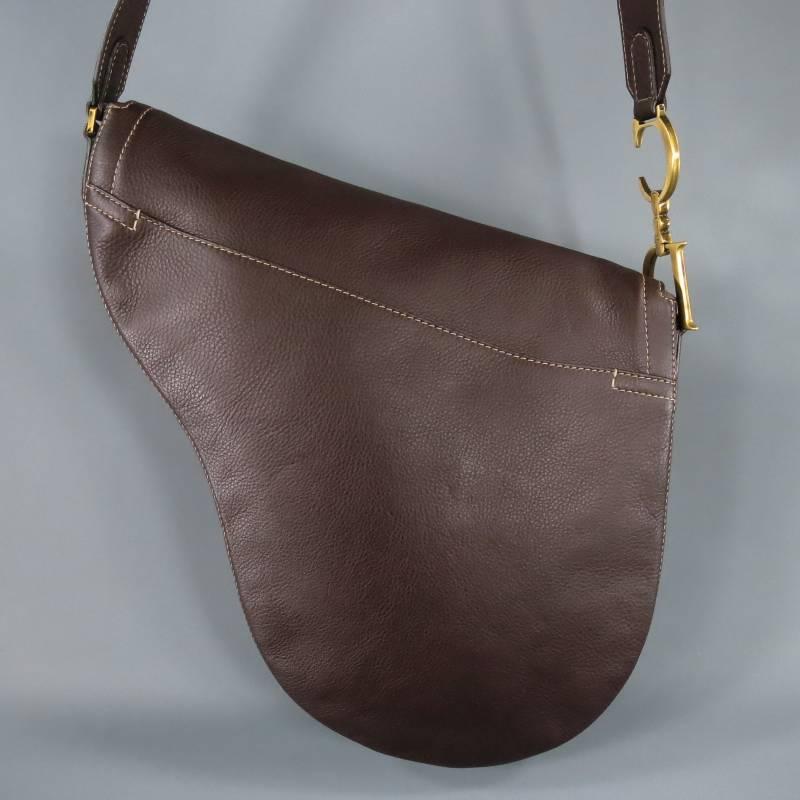 CHRISTIAN DIOR Brown Leather Saddle Shape Shoulder Bag In Excellent Condition In San Francisco, CA