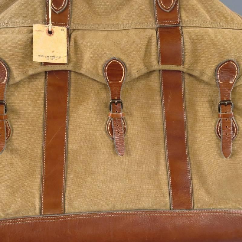 Women's or Men's RRL by RALPH LAUREN Olive Khaki Canvas Leather Trim Garment Bag