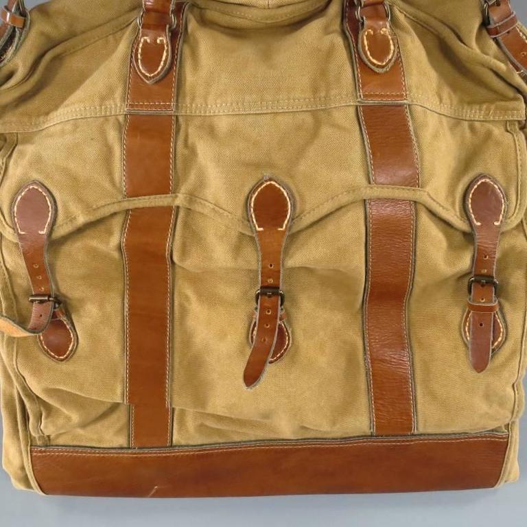 RRL by RALPH LAUREN Olive Khaki Canvas Leather Trim Garment Bag