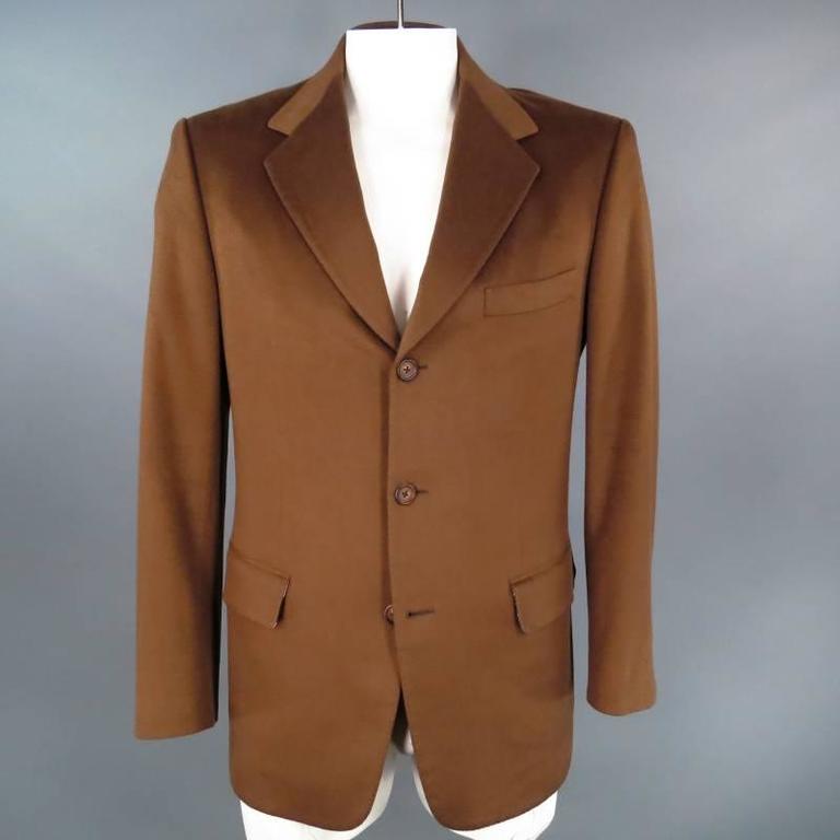 Custom EDMOND CHOW Mens 44 Loro Piana Cashmere Brown Sport Coat w