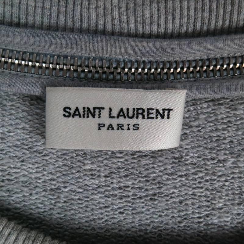 SAINT LAURENT Size XL Heather Gray Cotton Zip Collar Raglan Sweatshirt 3