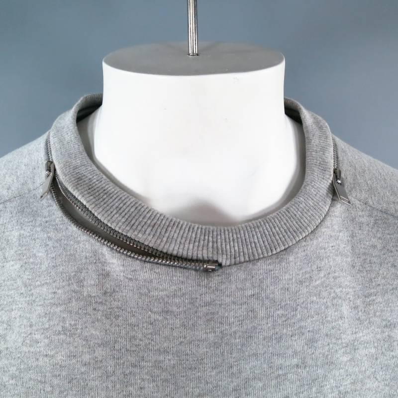 SAINT LAURENT Size XL Heather Gray Cotton Zip Collar Raglan Sweatshirt In Excellent Condition In San Francisco, CA