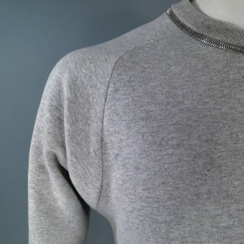 SAINT LAURENT Size XL Heather Gray Cotton Zip Collar Raglan Sweatshirt 5