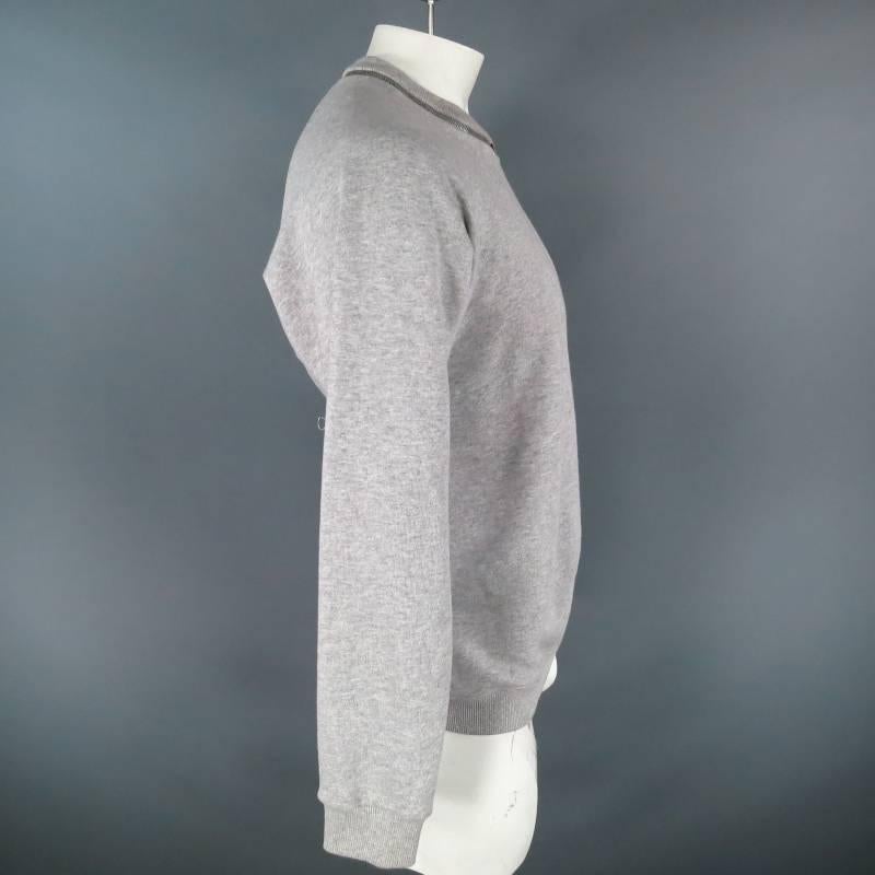 Men's SAINT LAURENT Size XL Heather Gray Cotton Zip Collar Raglan Sweatshirt