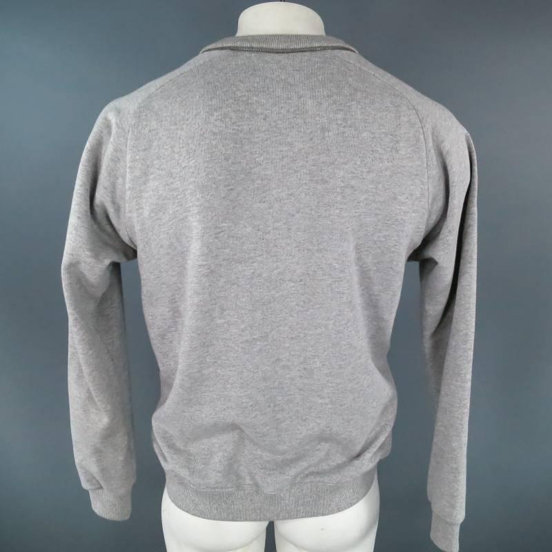 SAINT LAURENT Size XL Heather Gray Cotton Zip Collar Raglan Sweatshirt 2