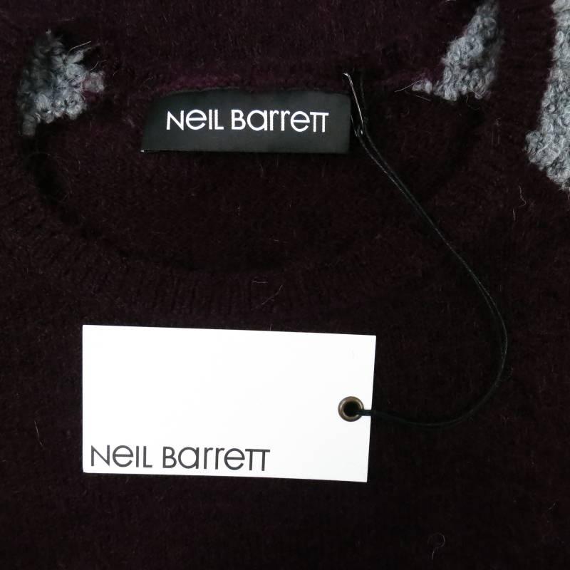 NEIL BARRETT Size XL Grey & Burgundy Wool Blend Raglan Sweater 3