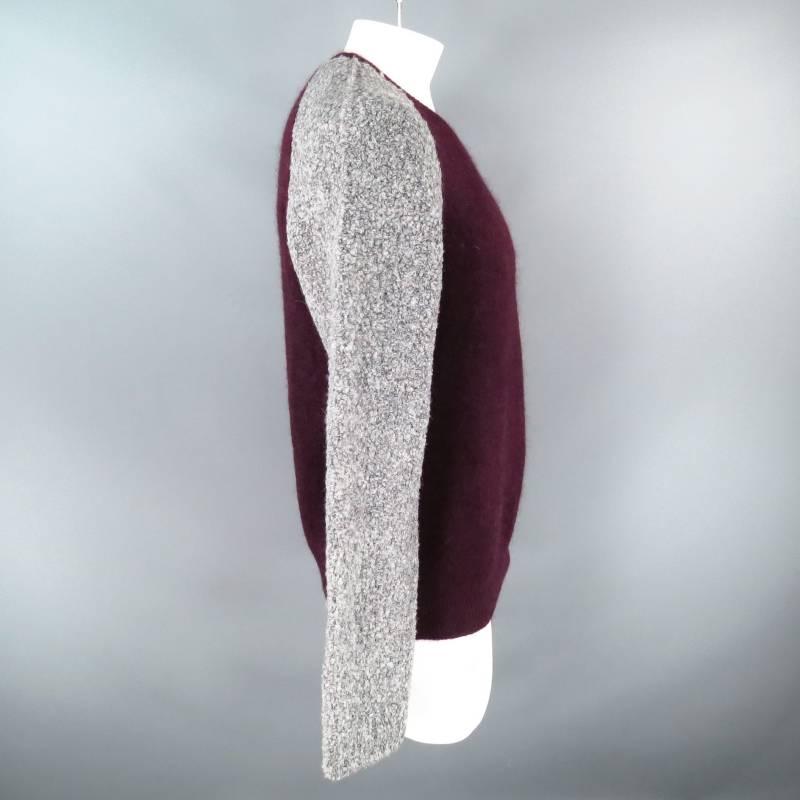 Men's NEIL BARRETT Size XL Grey & Burgundy Wool Blend Raglan Sweater
