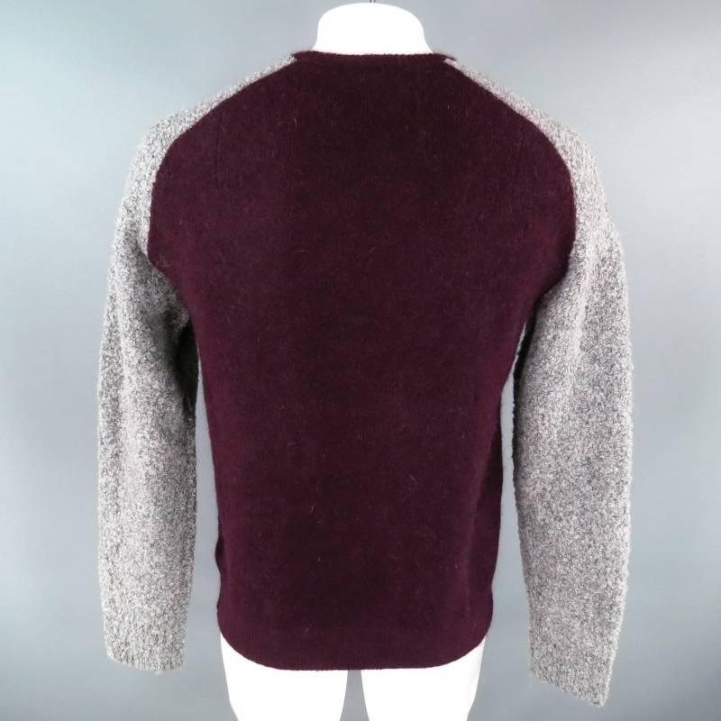 NEIL BARRETT Size XL Grey & Burgundy Wool Blend Raglan Sweater 1