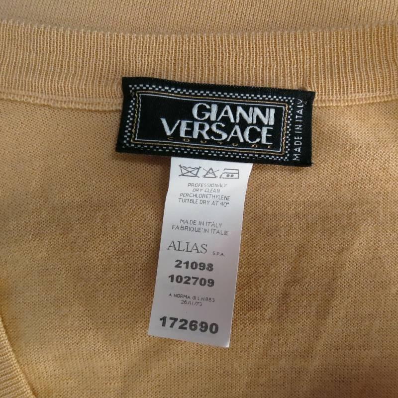 Gianni Versace Peach Nude Wool V Neck Pullover Sweater 1