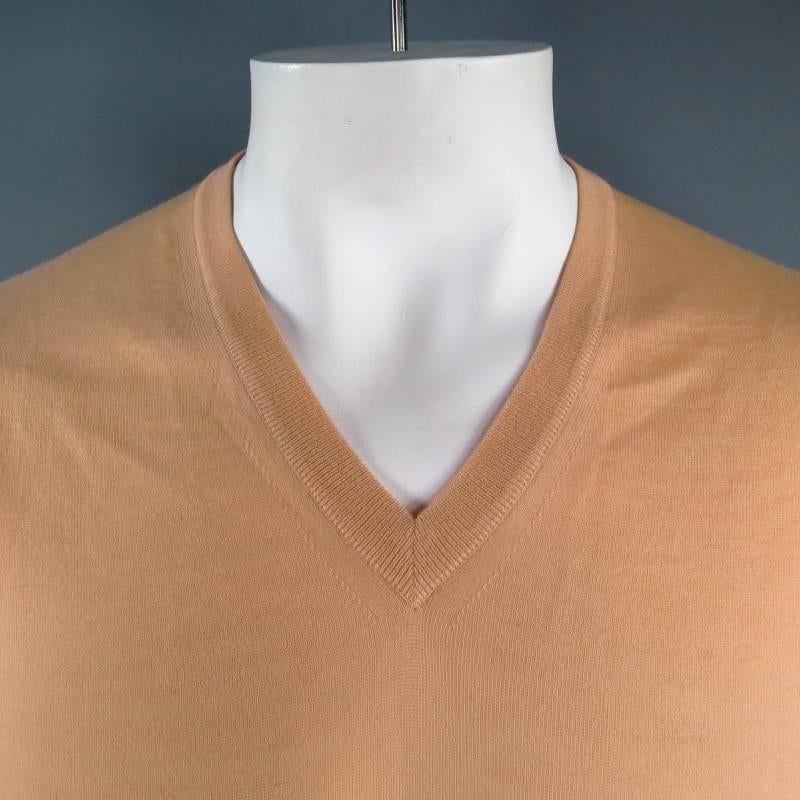 Gianni Versace Peach Nude Wool V Neck Pullover Sweater In Excellent Condition In San Francisco, CA