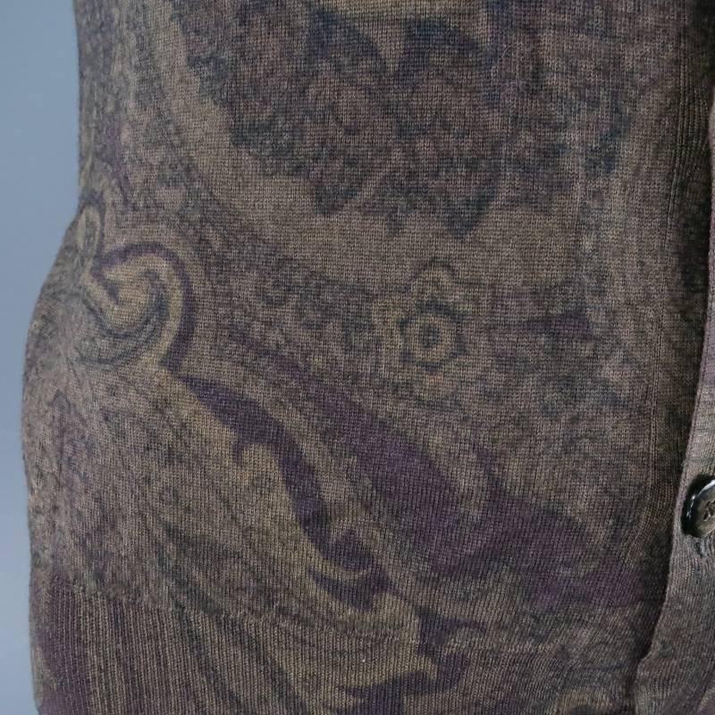 Men's Etro Olive Silk / Wool Paisley Knit Sweater Vest