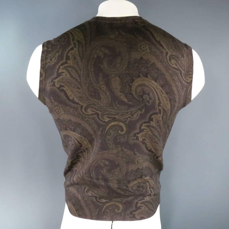Etro Olive Silk / Wool Paisley Knit Sweater Vest 1
