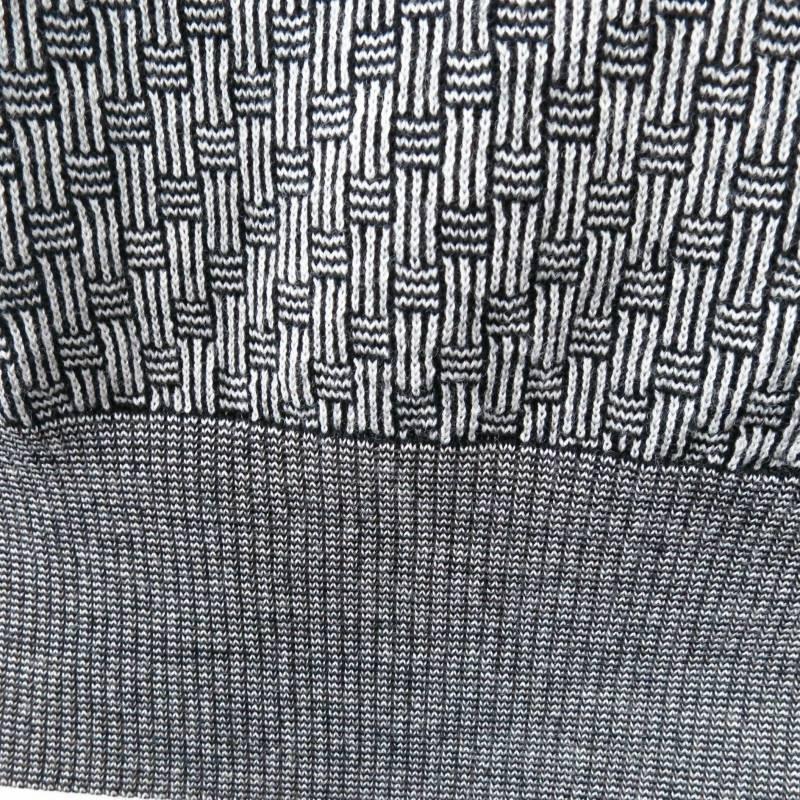BRIONI Size XL Black & White Woven Pattern Wool V Neck Pullover 1