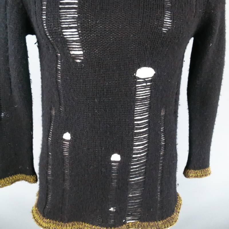 JUNYA WATANABE Size S Black Wool Destroyed V Neck Sweater 3
