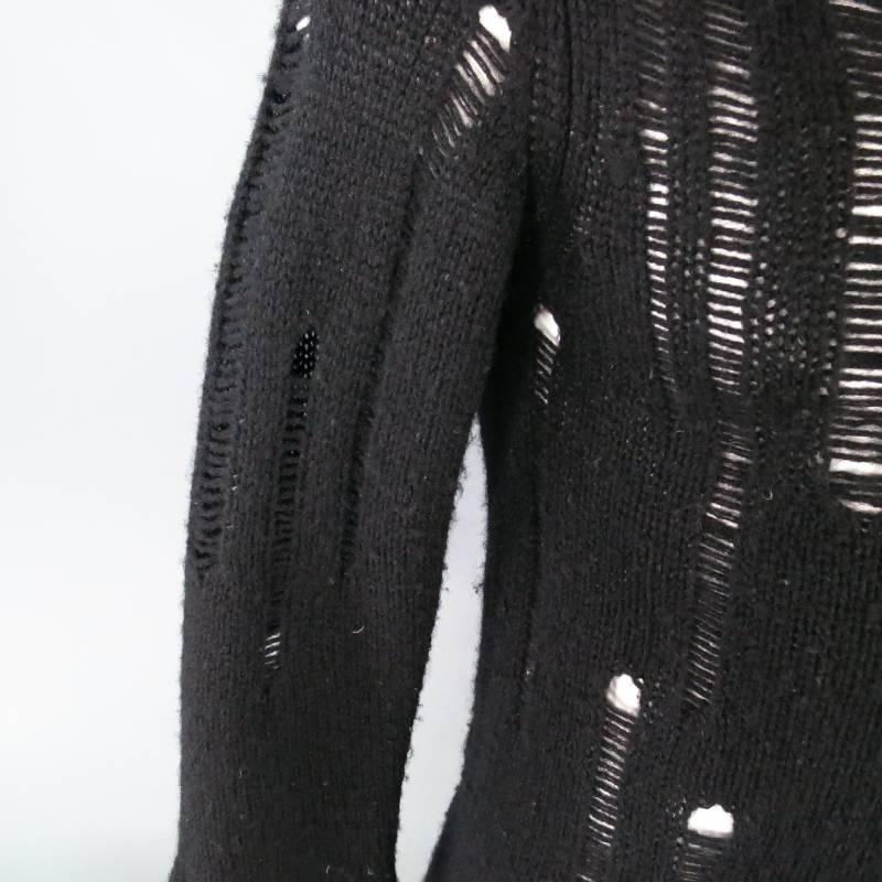 JUNYA WATANABE Size S Black Wool Destroyed V Neck Sweater 6