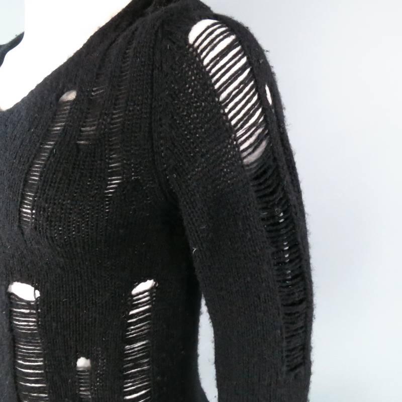 JUNYA WATANABE Size S Black Wool Destroyed V Neck Sweater 5