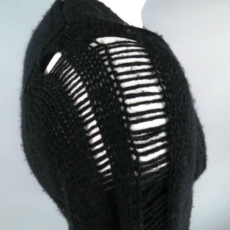 JUNYA WATANABE Size S Black Wool Destroyed V Neck Sweater 2