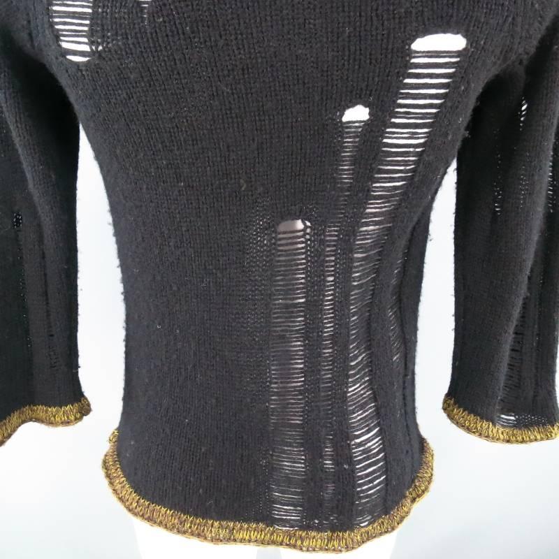 JUNYA WATANABE Size S Black Wool Destroyed V Neck Sweater 1