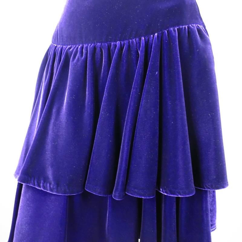 RALPH LAUREN Size 2 Purple Velvet Layered Ruffle Skirt In Excellent Condition In San Francisco, CA