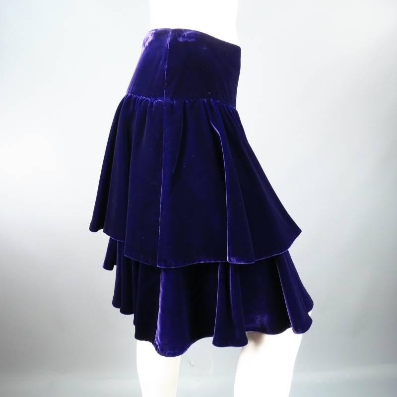 RALPH LAUREN Size 2 Purple Velvet Layered Ruffle Skirt 1
