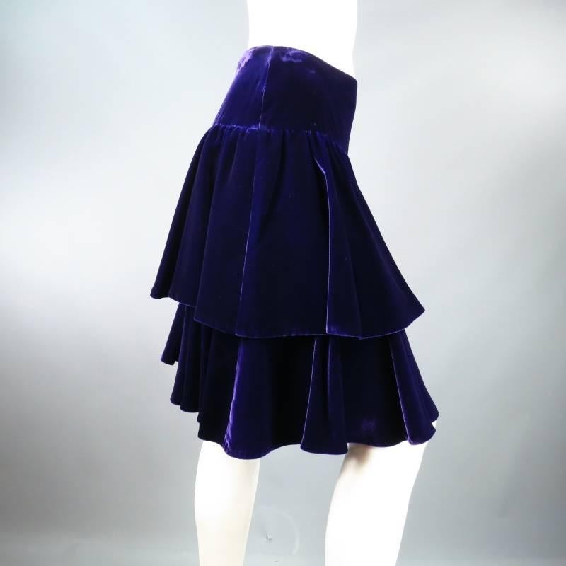 RALPH LAUREN Size 2 Purple Velvet Layered Ruffle Skirt 2