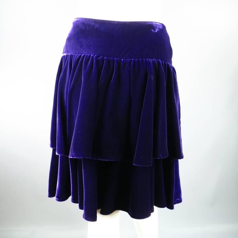 Black RALPH LAUREN Size 2 Purple Velvet Layered Ruffle Skirt