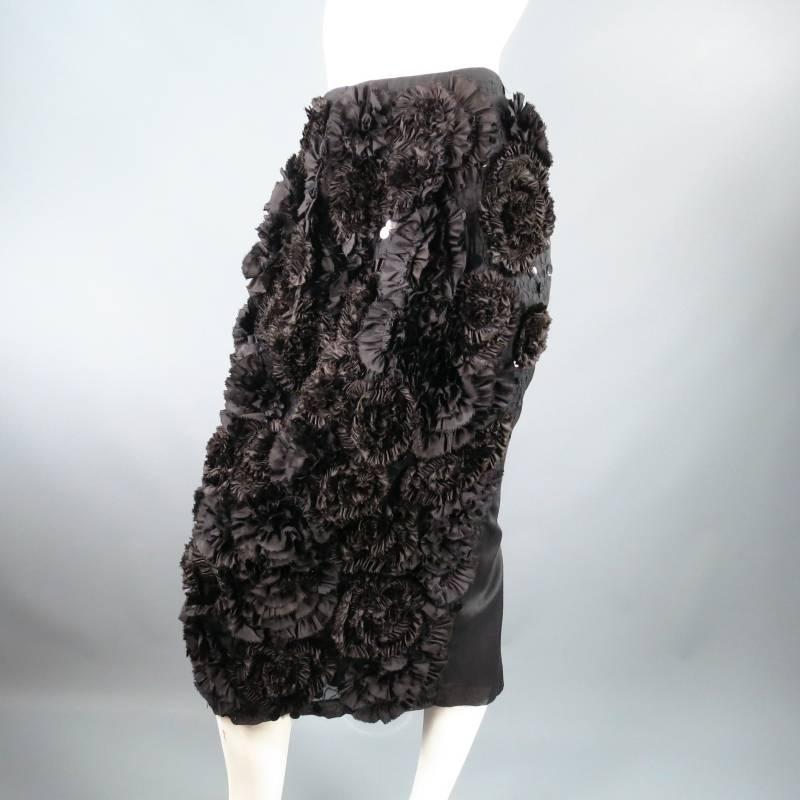 DRIES VAN NOTEN Size 8 Black Textured Floral Spring 2013 Skirt 1