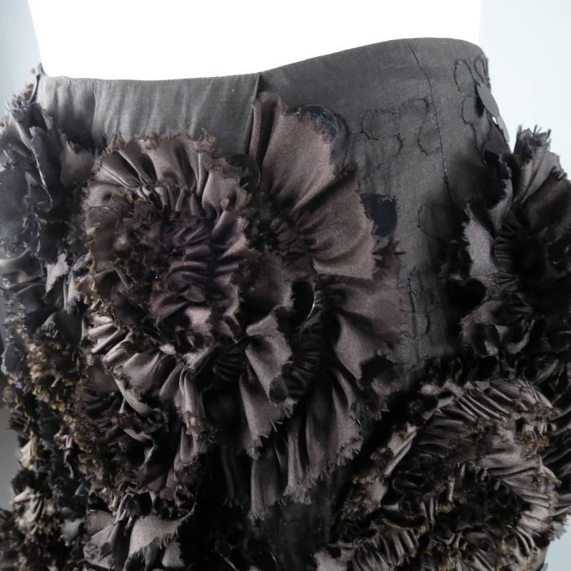DRIES VAN NOTEN Size 8 Black Textured Floral Spring 2013 Skirt 3