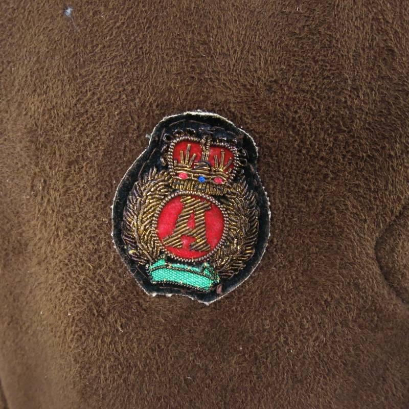 Vintage HERMES Size 6 Brown Suede Purple Shearling Button Up Patch Coat 2